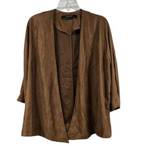 ZARA Brown Faux Suede Kimono Cardigan Soft Open Front Drape Cardi Western Earthy